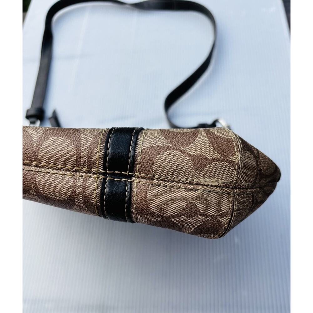 COACH Signature Logo Shoulder Bag Women's Brown Coated Canvas Leather Bag $399 - Picture 5 of 10